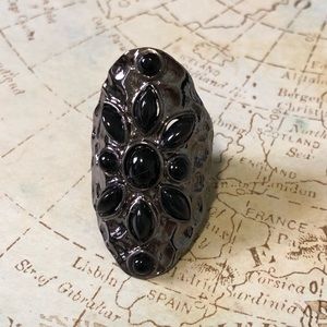 Black bead onyx stretch oval chunky ring